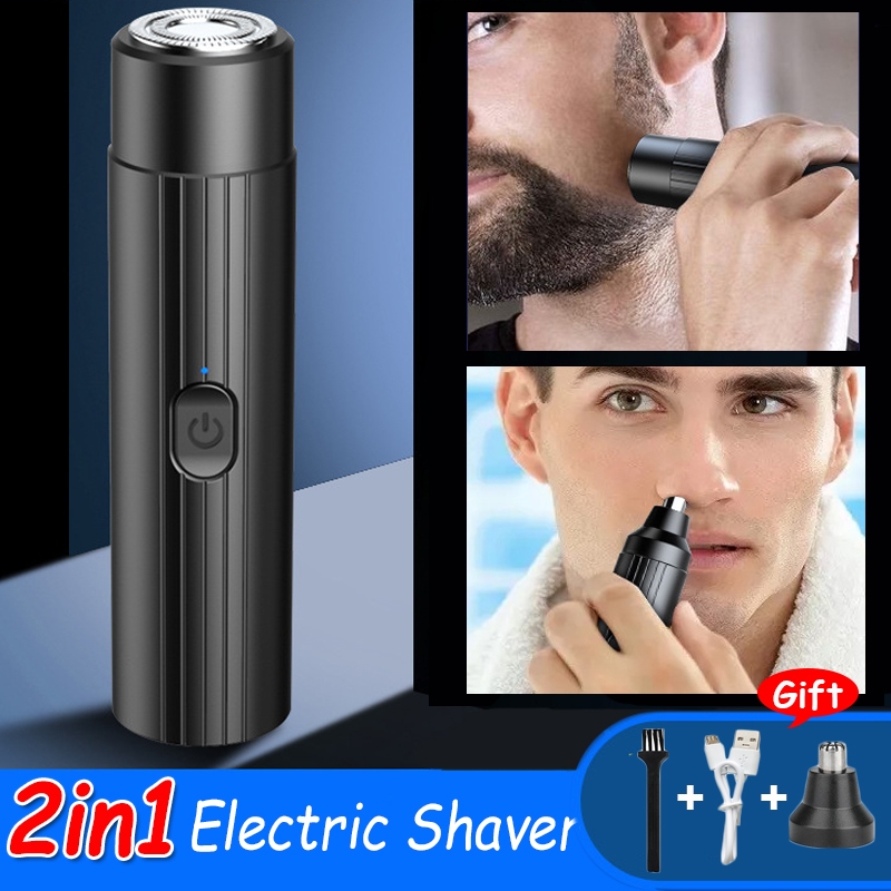 2in1 Portable Pocket Men's Razor 6D Electric Nose Hair Trimmer USB ...
