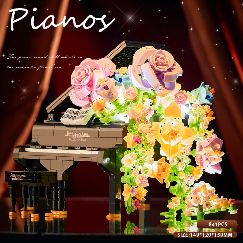 Flowers Music Box with Glass Cover Rose Flowers Building Blocks Toys