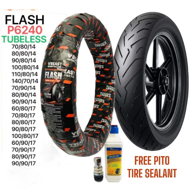 BEAST TIRE FLASH TUBELESS by 14 by 17 FREE PITO / SEALANT | Shopee ...