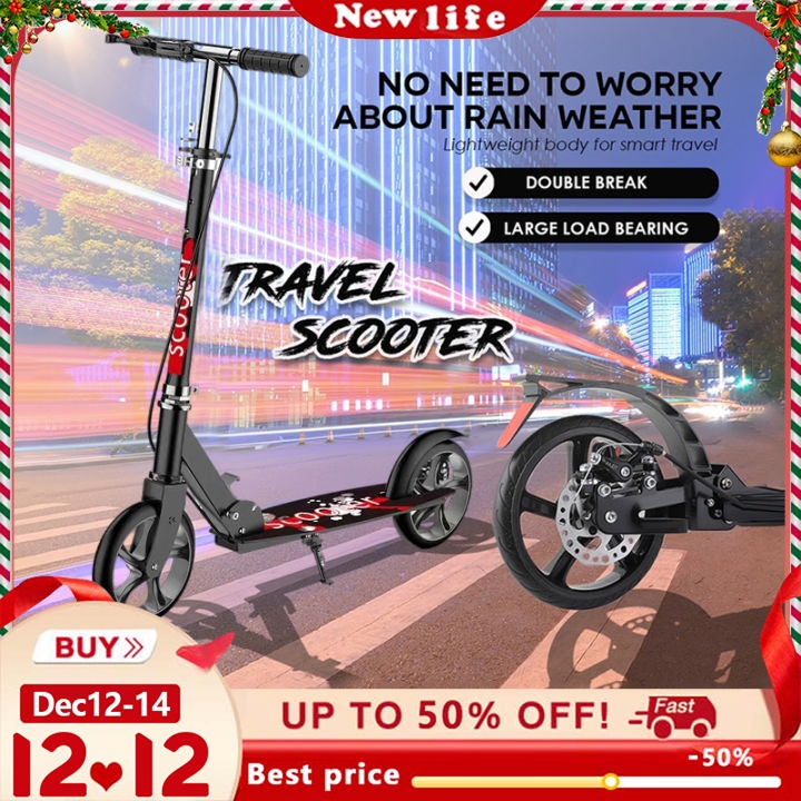 COD Scooter Adult Adjustable Height Aluminum Alloy Folding Riding Handbrake Scooter Shopee