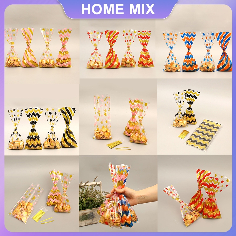 50Pcs 4in1 Candy Bag With Ties Pastry Bag Bread Cookies Packaging