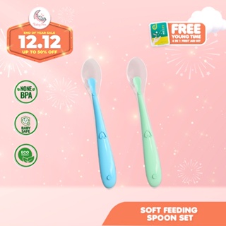 Baby Soft Silicone Spoon with Storage Box Candy Color Temperature