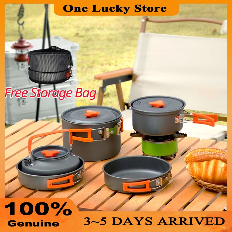 Picnic Set Food Grade Aluminum Camping Cooking Set Outdoor Cooking Pot Set  [Anti-scalding Handle]