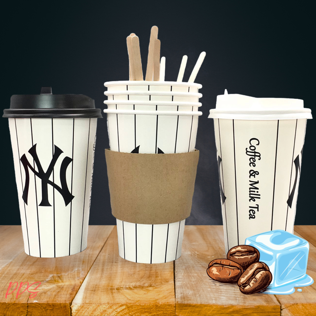 Hot/Cold Coffee Milktea Boba Paper Drink Cup with Print NY 16oz with ...