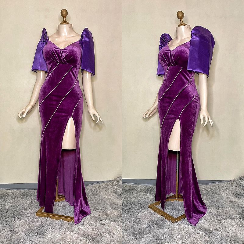 elegant velvet violet long gown with slit Shopee Philippines