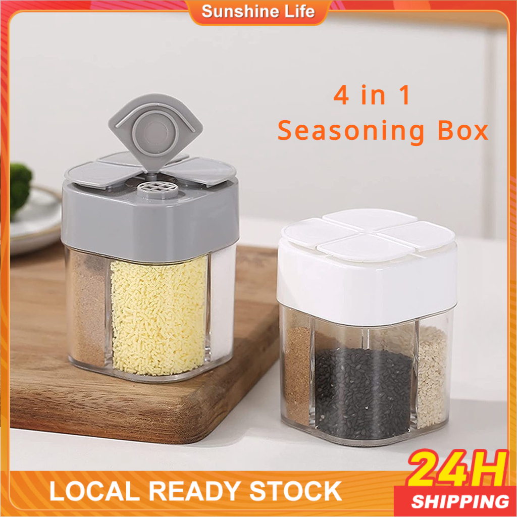 4in1 Clear Seasoning Rack Spice Pots Seasoning Box Storage Container ...