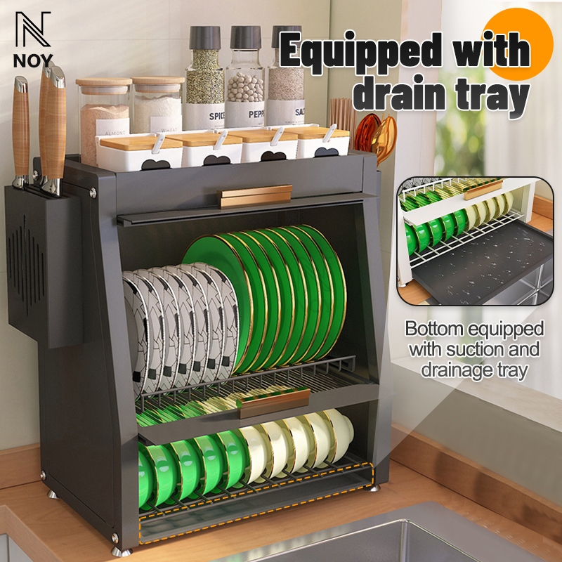 3 Tiers Organizer Kitchen Cabinet Dish Rack Drainer Dish Drawer Drying ...