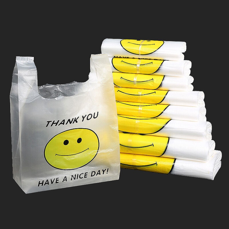 Smiley face plastic bag customized food delivery bag portable shopping ...