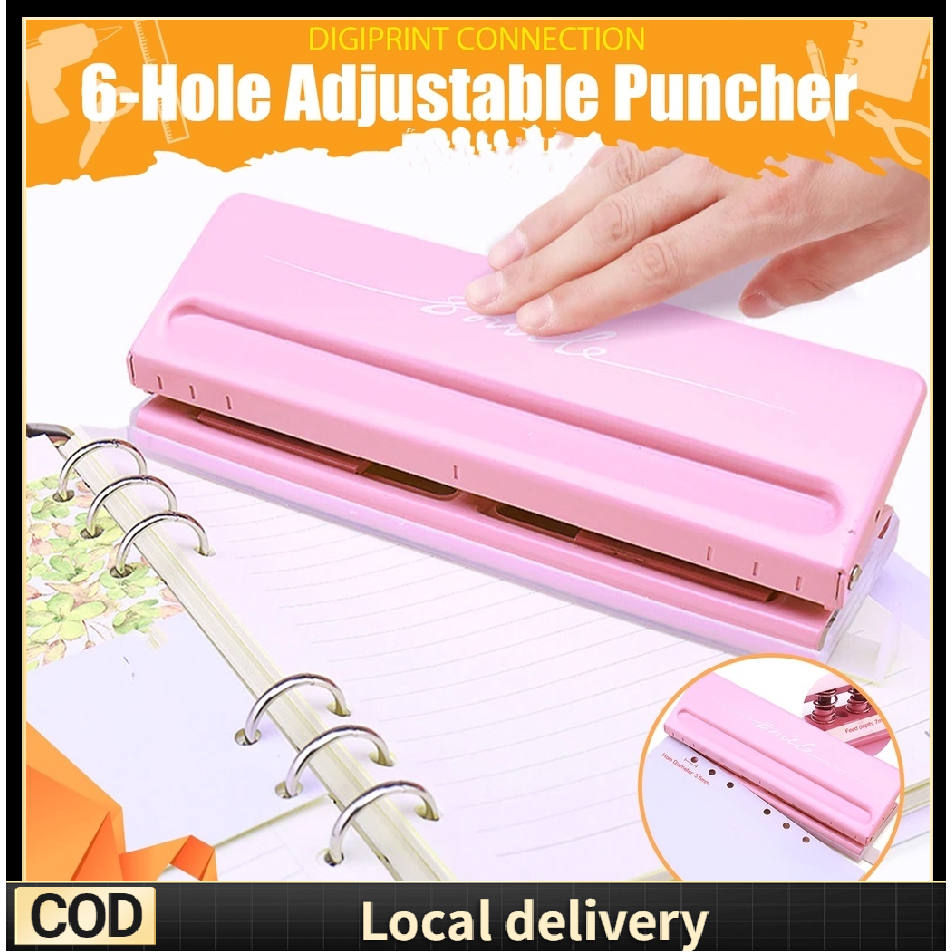 Adjustable 6-Hole Punch for Planners and Binders, pink