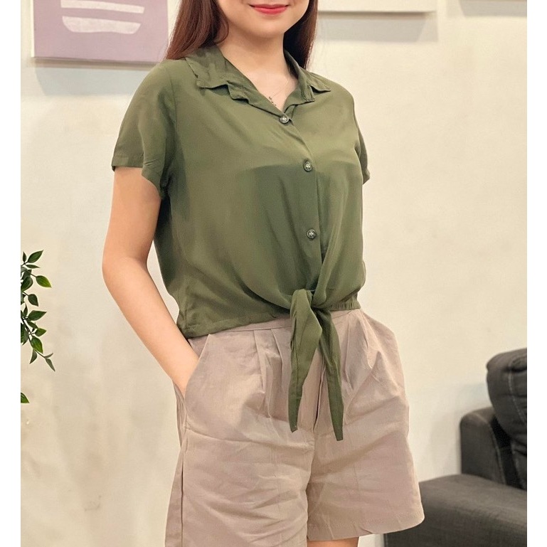 EMILY Challis Polo Tie Button down Plain Challis Crop Top New Arrival ...
