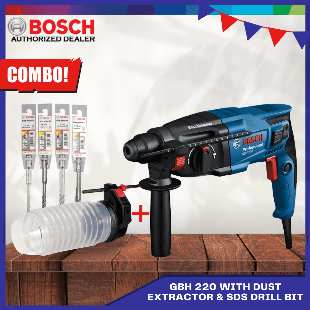 Bosch GBH 220 Rotary Hammer & Dust Extractor Attachment w/ Drill Bits
