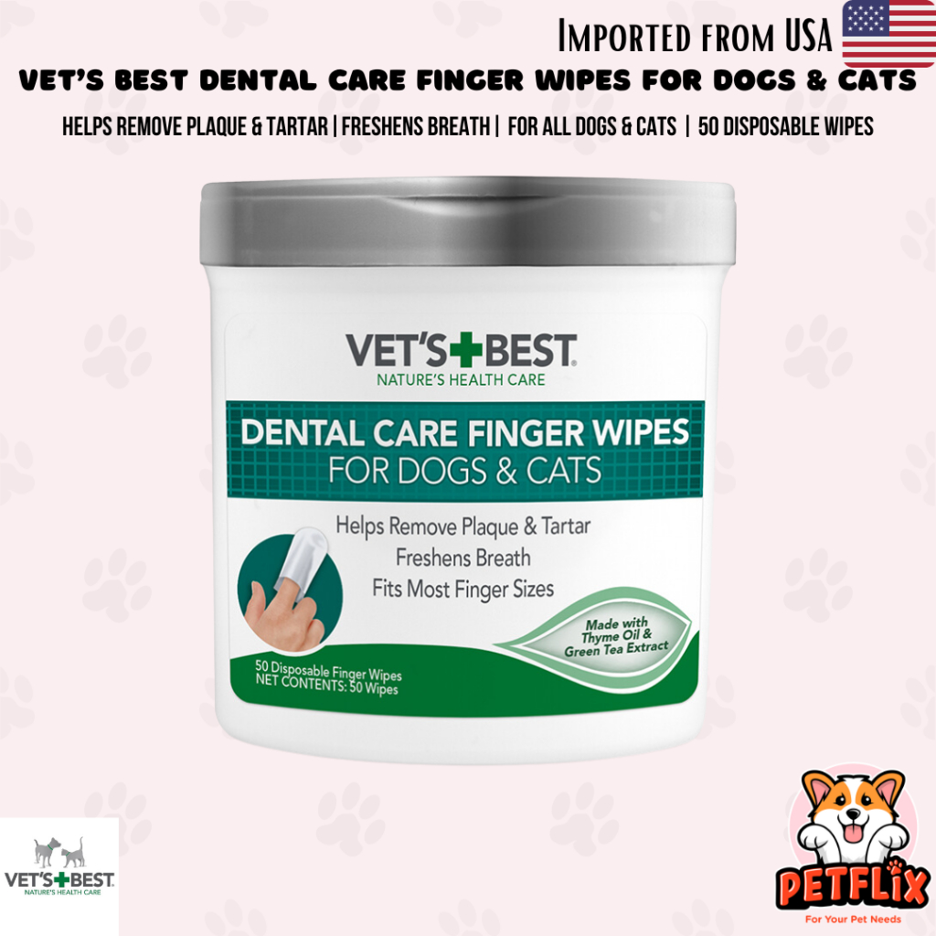 Vet's Best Dental Care Finger Wipes for Dogs & Cats Helps Remove Plaque ...