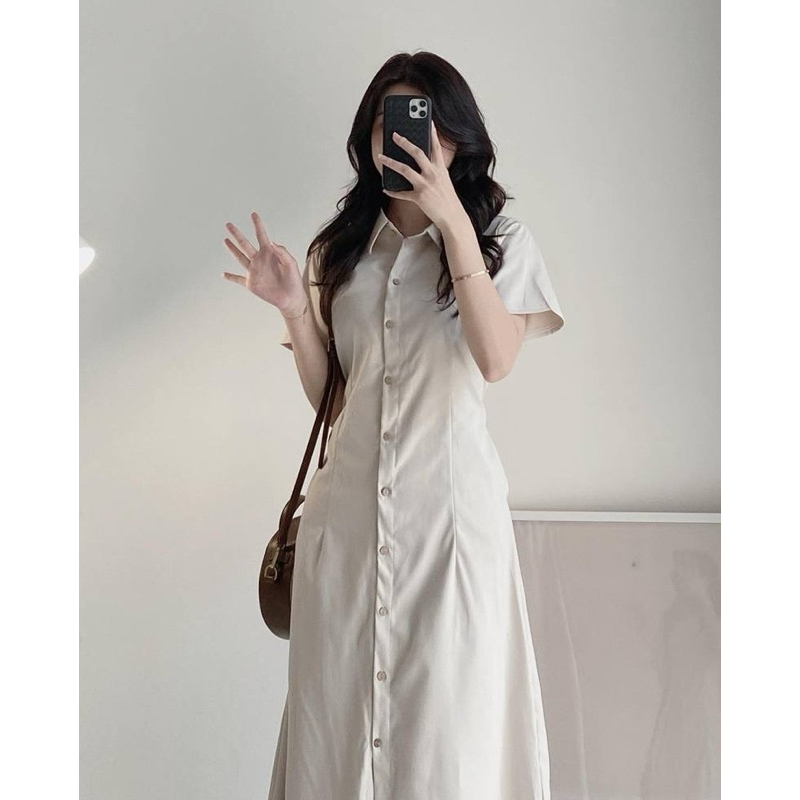 23097 Korean Plain Polo Midi Dress Shopee Philippines