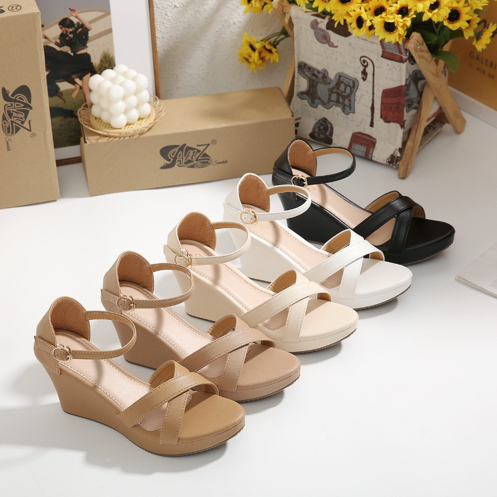 [JOAN] New fashion open toe leather wedge 3 inch high heel sandals for ...