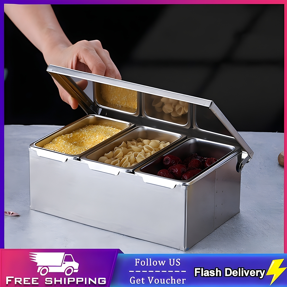 【Selling】Stainless steel seasoning box restaurant chef with lid storage ...