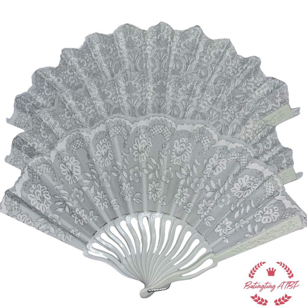 【BTT】White Glitters Assorted design plastic handle hand fan | Shopee ...