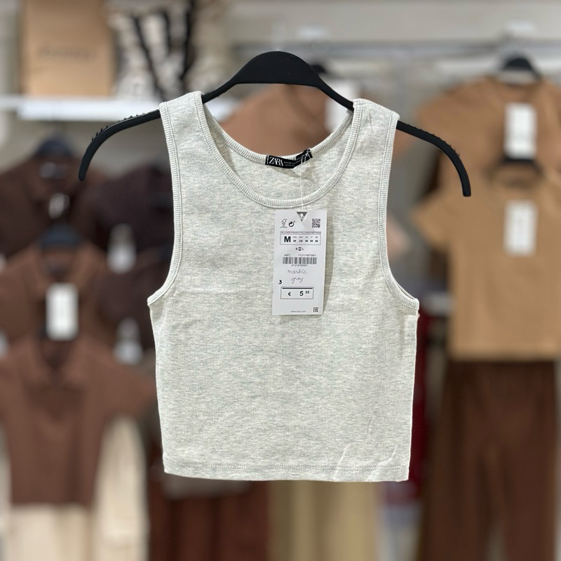 Zara racerback tank ribbed knitted crop top halter casual plain neutral ...