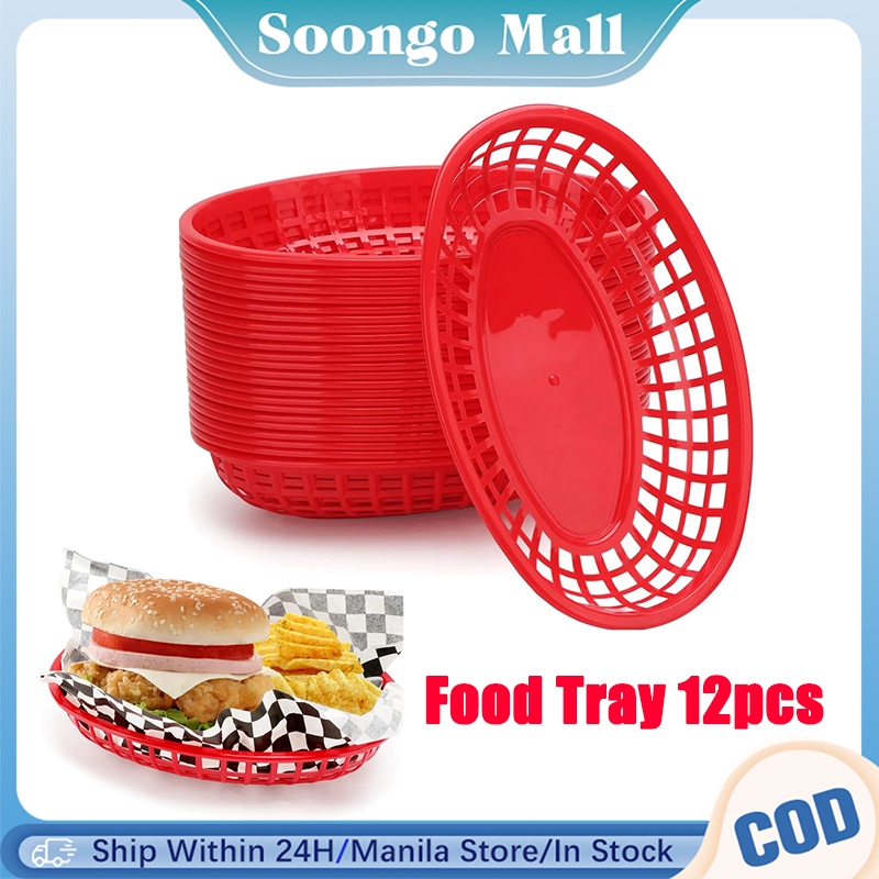 12Pcs Plastic Fries Burger Baskets Fast Food Baskets Boat Shaped Trays - View #3