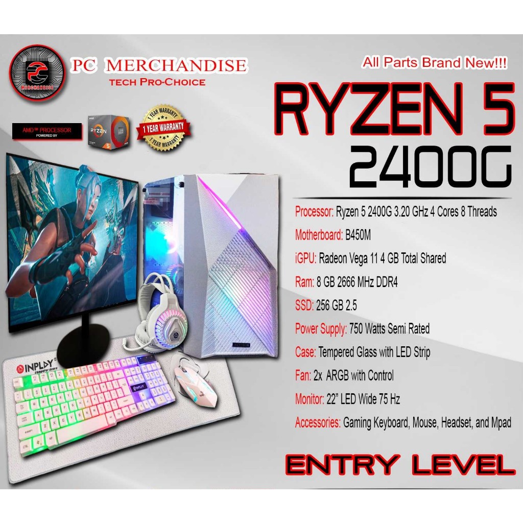 RYZEN 5 2400G GAMING SET 8GB 16GB RAM DDR4 128GB 256GB SSD