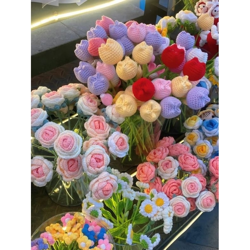 Crochet Flower bouquets (Tulip, Sunflower, Daisy, Heart, Rose) Shopee
