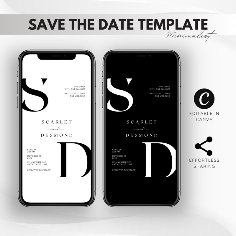 Minimalist Save The Date Template Wedding Invitation Digital