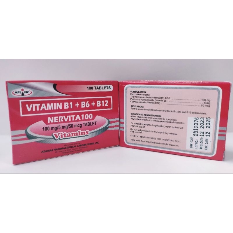 VITAMIN B1+B6+B12 (NERVITA 100) Shopee Philippines