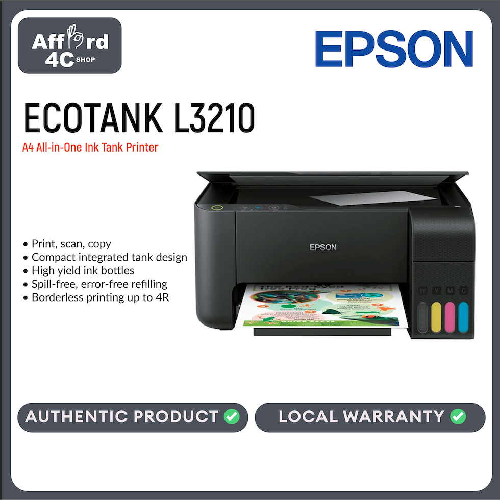 Epson EcoTank L3210 A4 All-in-One Print Scan Copy Ink Tank 3 in 1 ...