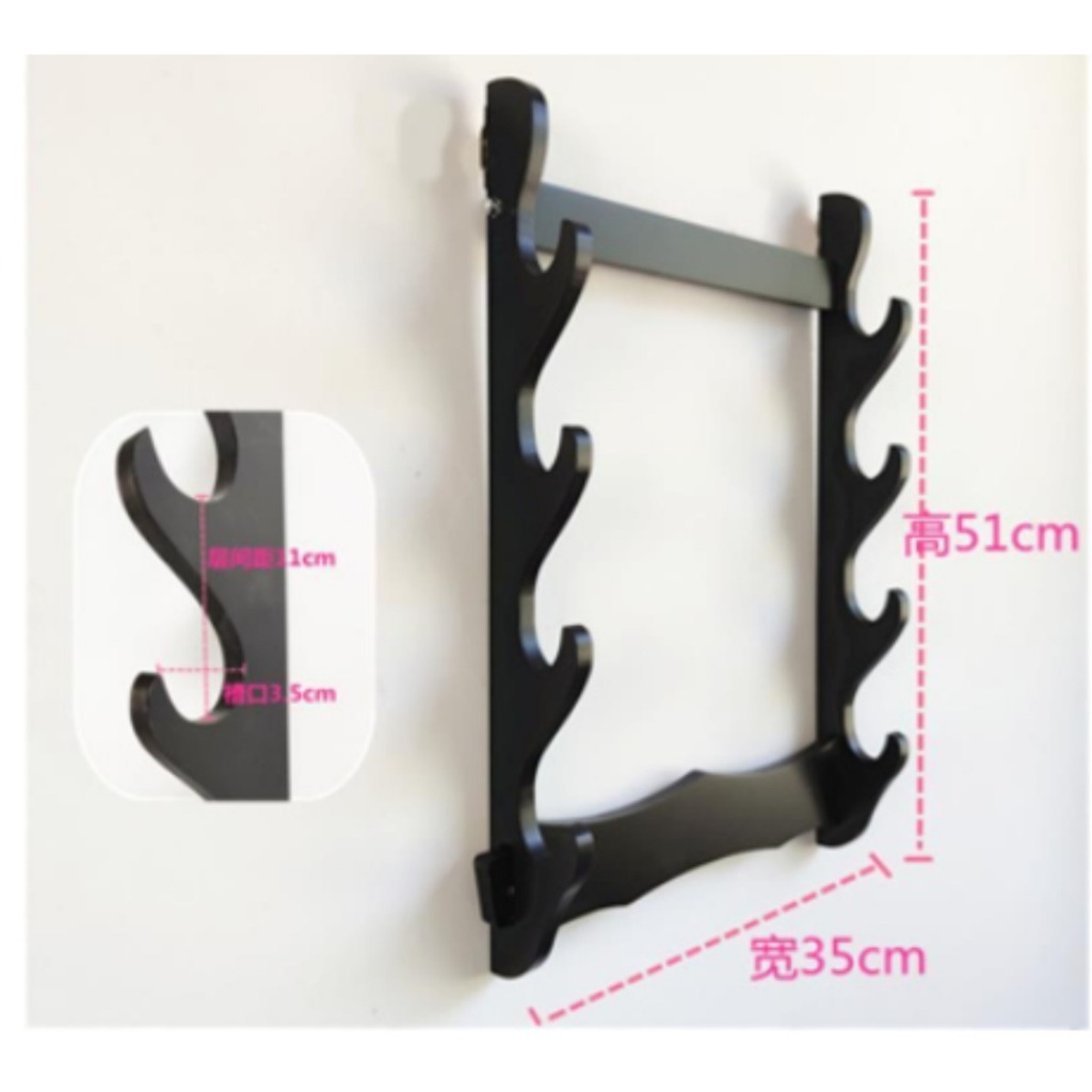 8-layer wall mounted sword rack, home black fishing rod rack, wooden ...