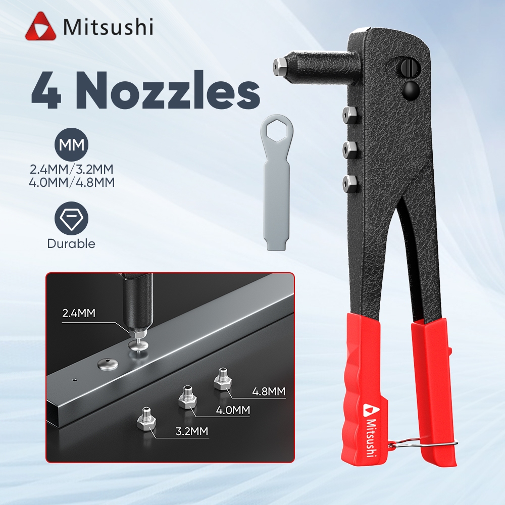 Mitsushi 4 Nozzles Hand Riveter Rivet (2.4mm, 3.2mm, 4.0mm, 4.8m) Heavy ...