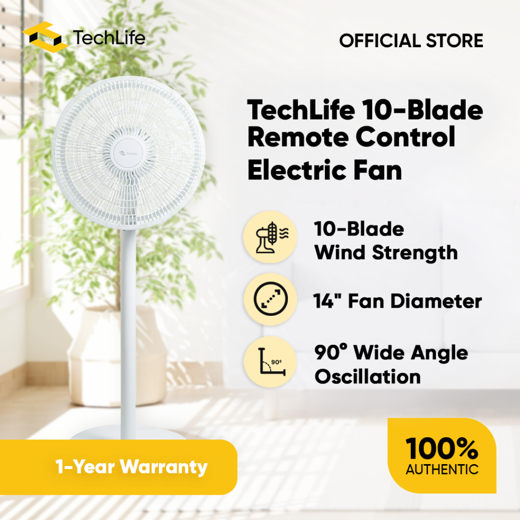 TechLife 10Blade Remote Control Electric Fan 14inch Diameter 90