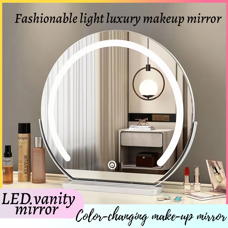Halfcircle vanity mirror with light table top rotating fill light