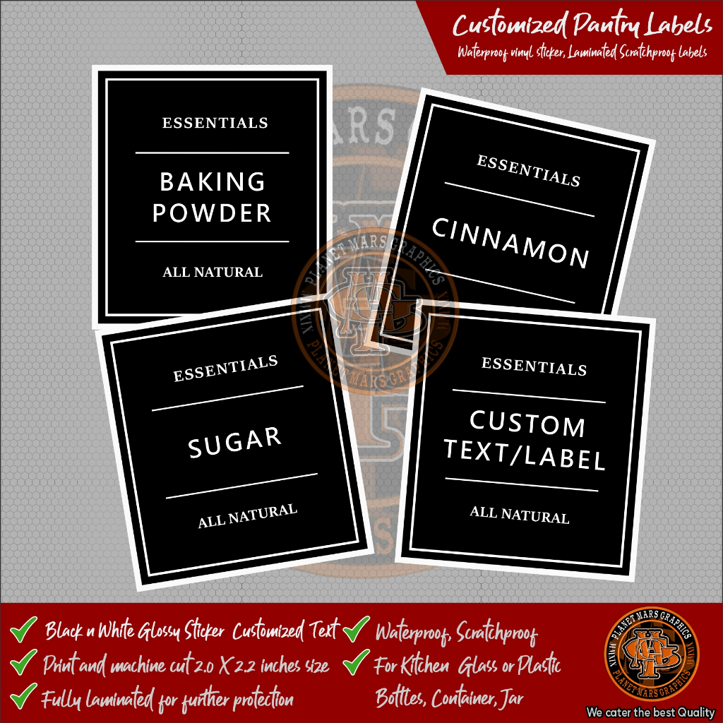 Customized Sticker Pantry Labels [2x2.2"] Waterproof Vinyl Stickers ...
