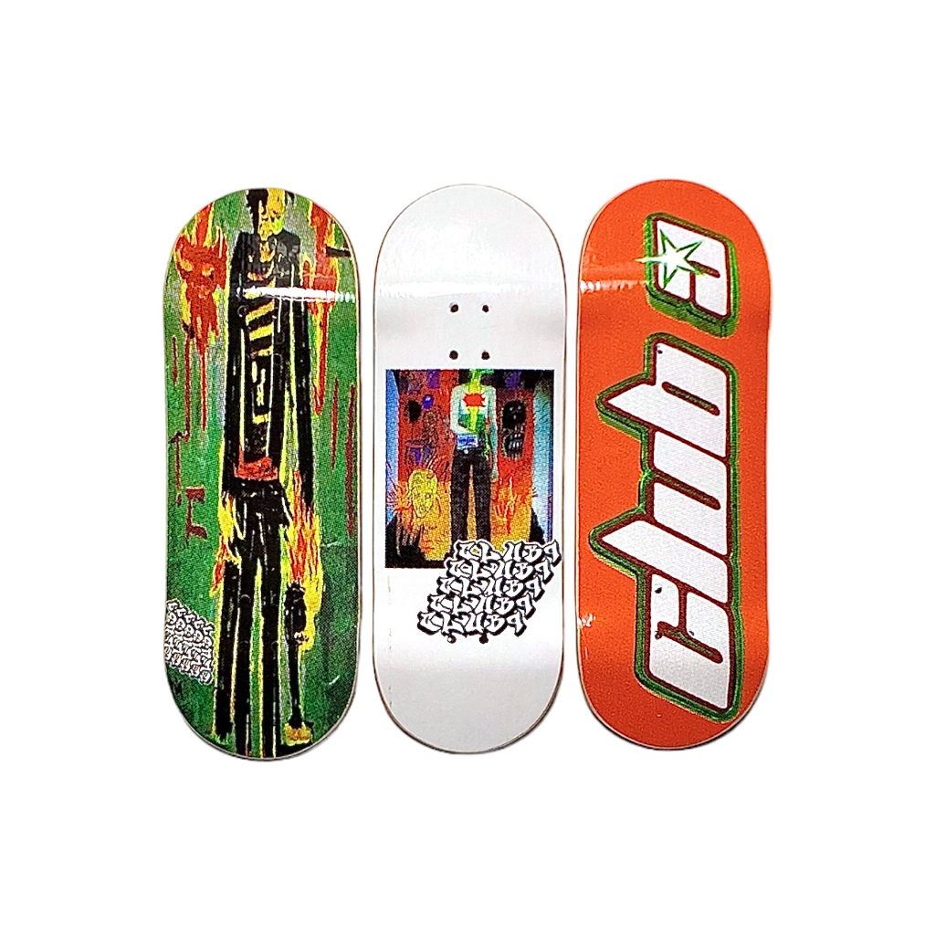 Club 9 Professional fingerboard deck. "Marcos burning in hell