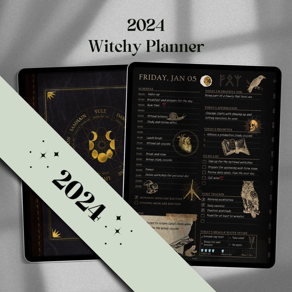 2025 witchy digital planner yearly monthly weekly daily planner