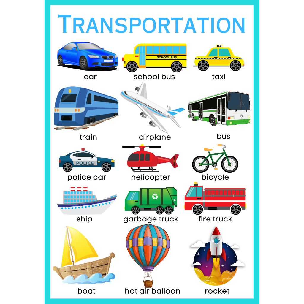 Transportation Vehicles Laminated Chart for Learning A4 size | Shopee ...