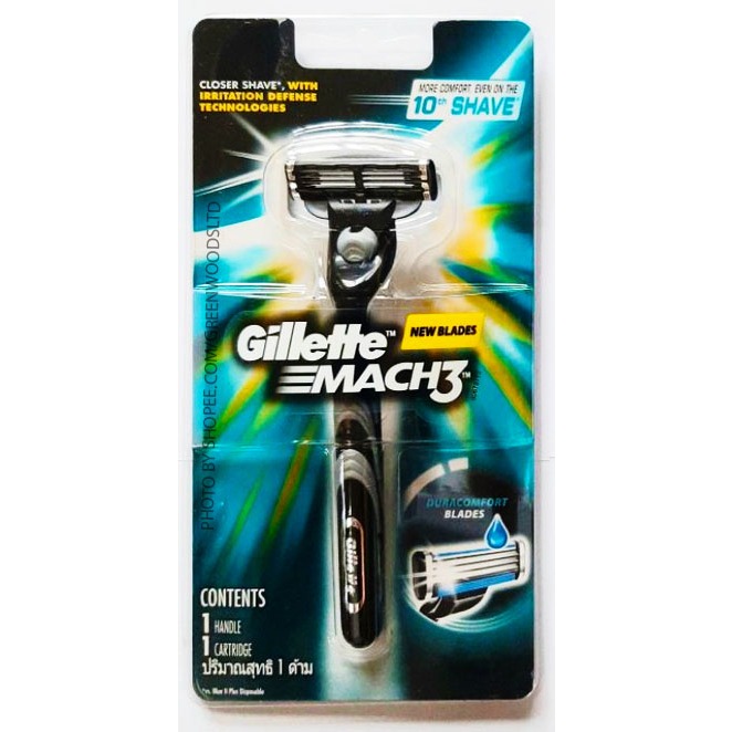 Gillette Mach 3 Handle With Duracomfort Blade Black Silver Handle 