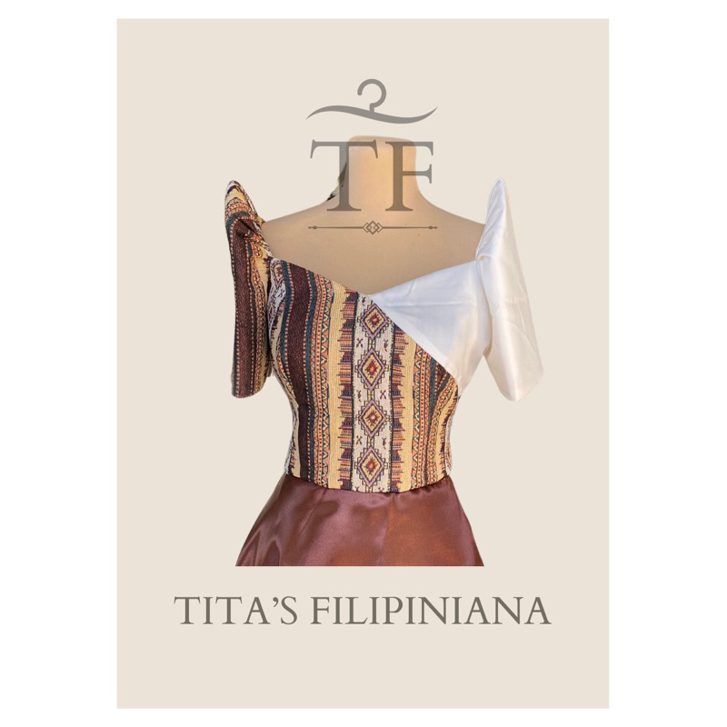 Katie Ethnic Designs & Wrap Around Skirt Chocolate Brown Modern Filipiniana  | Shopee Philippines