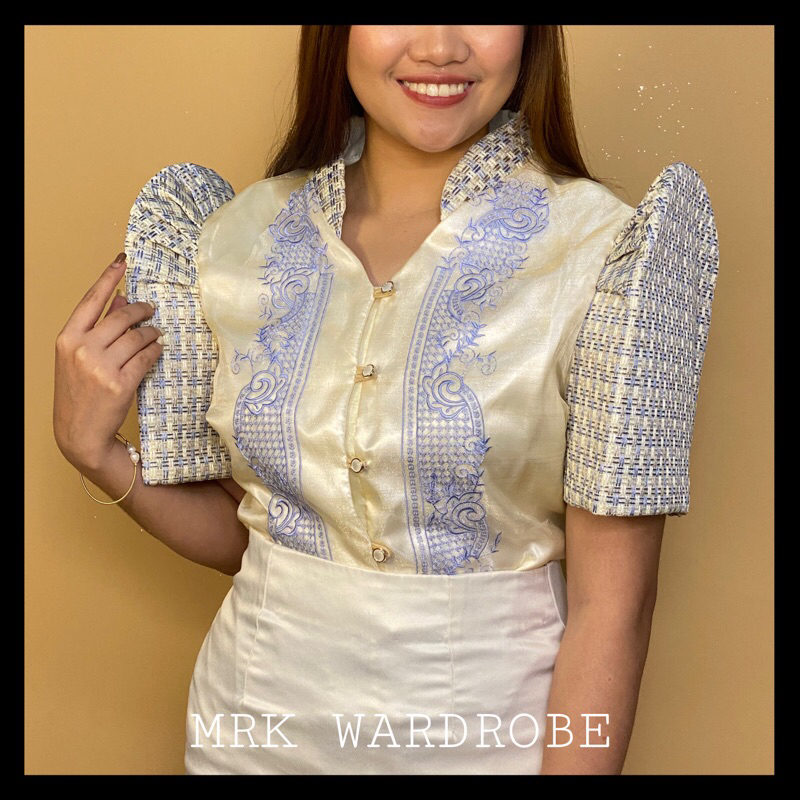 Ladies Barong Modern filipiniana top Banig sleeves (Assorted burda ...