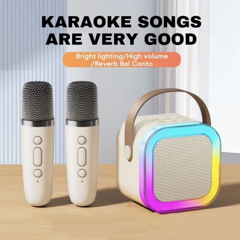 K12 Home KTV KARAOKE Machine Dual Microphone RGB Lights Wireless ...