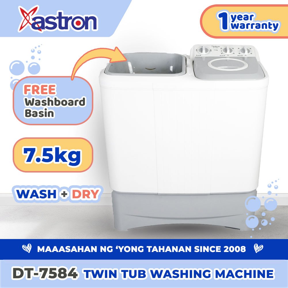 Astron DT7584 Twin Tub Washing Machine (Gray) 7.5 kg Free