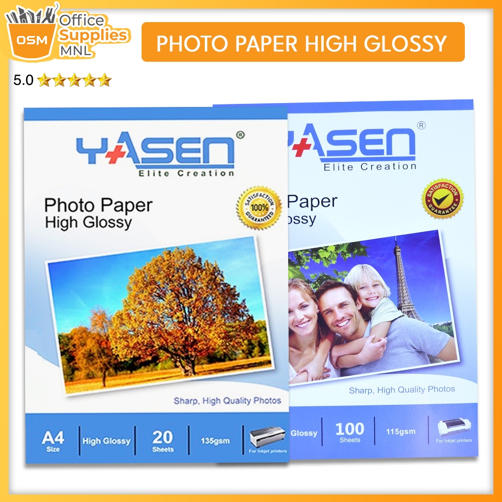 Yasen Photo Paper High Glossy A4 Size 115gsm / 135gsm Inkjet Photopaper