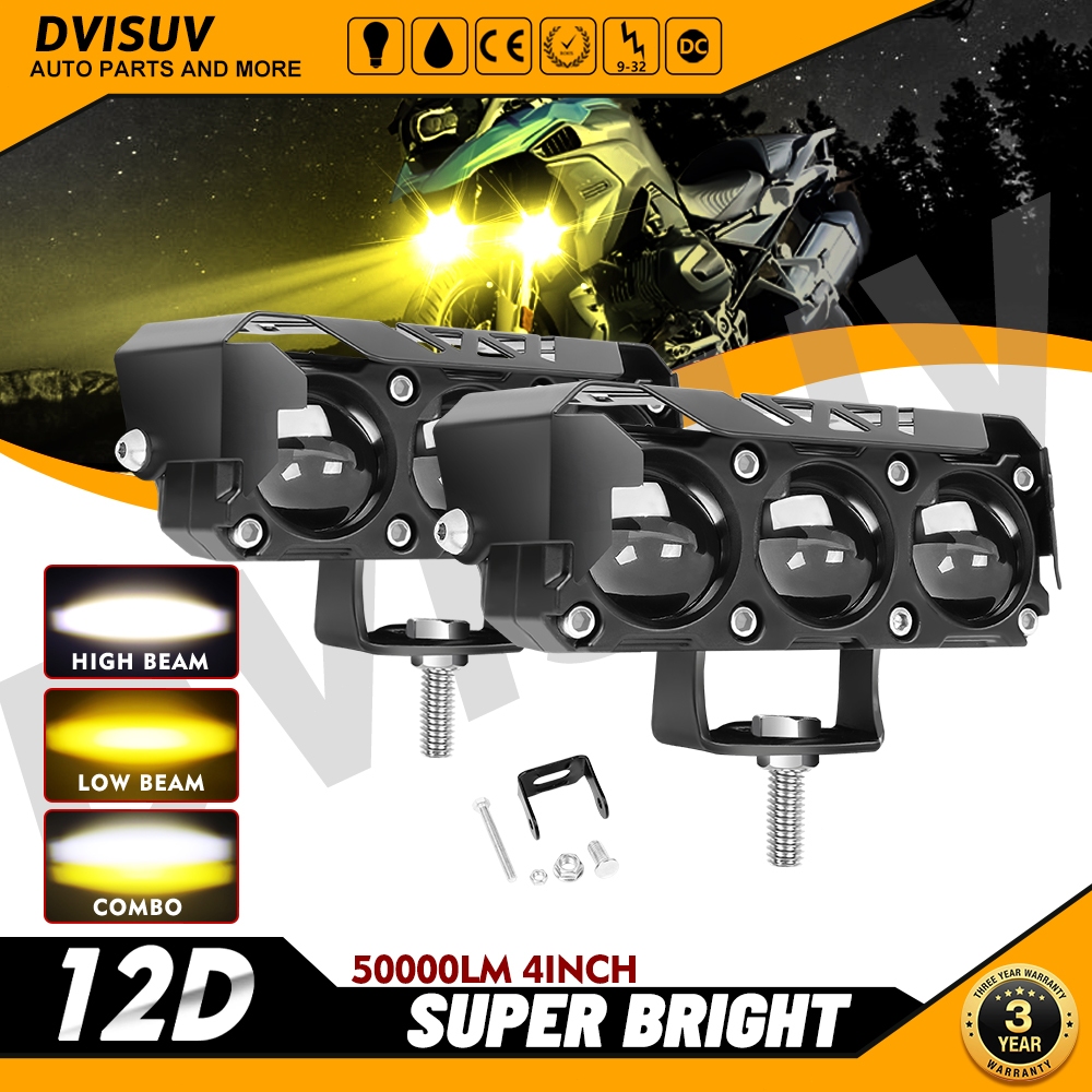 LED Motorcycle Lights 3-LENS White+Yellow Fog Auxiliary Headlights 12V ...