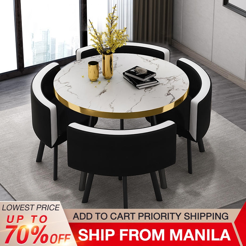 BAIERDI 80CM + four stools dining table set small round table reception ...