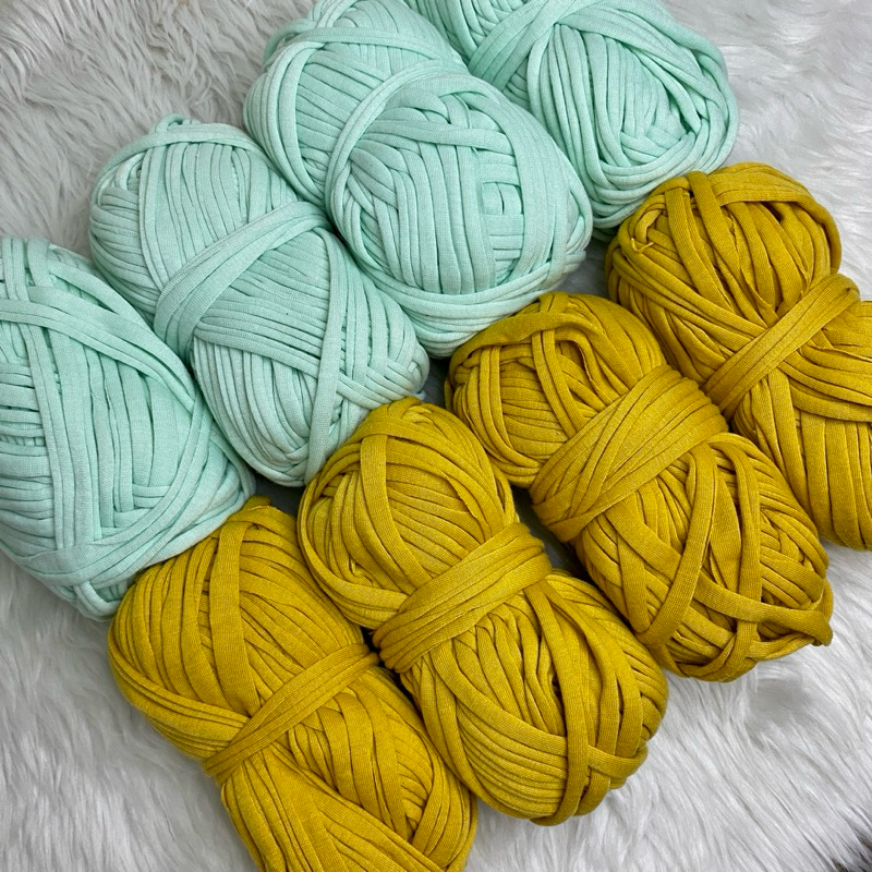 Tshirt Crochet Yarn Fabric Yarn 100g Mint Green & Mustard (Basket
