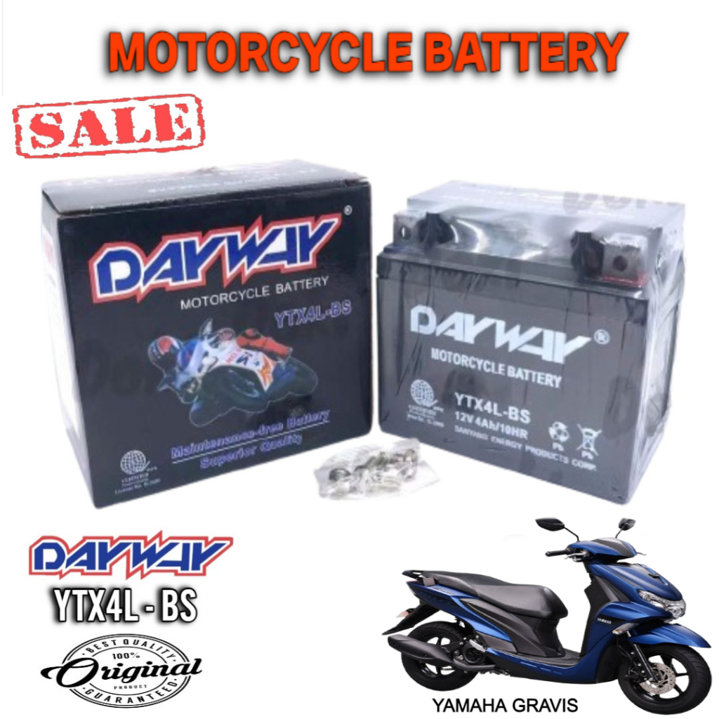 YAMAHA MIO GRAVIS - ORIGINAL DAYWAY MOTORCYCLE BATTERY | YTX4L-BS MOTOR ...