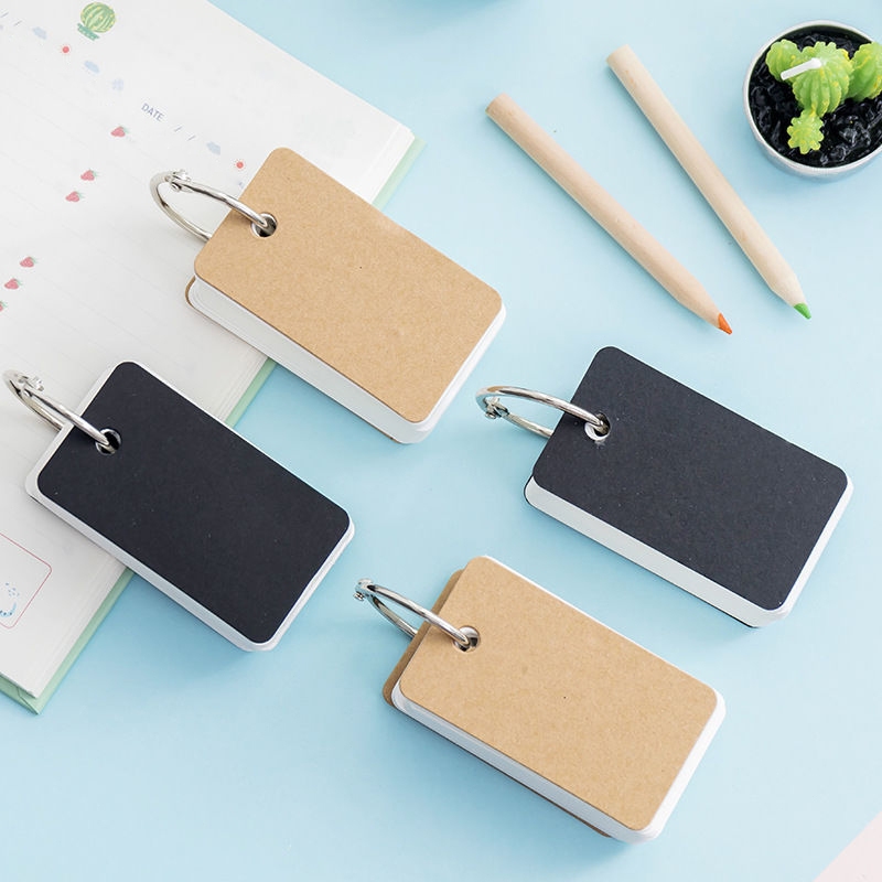 ⭐ Kraft Paper Binder Ring Easy Flip Cards Study Memo Pads Portable ...