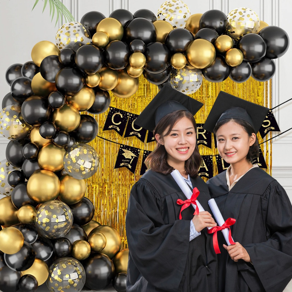 74/75Pcs Black Gold Balloons Arch Garland Kit Graduation Ceremony Party ...