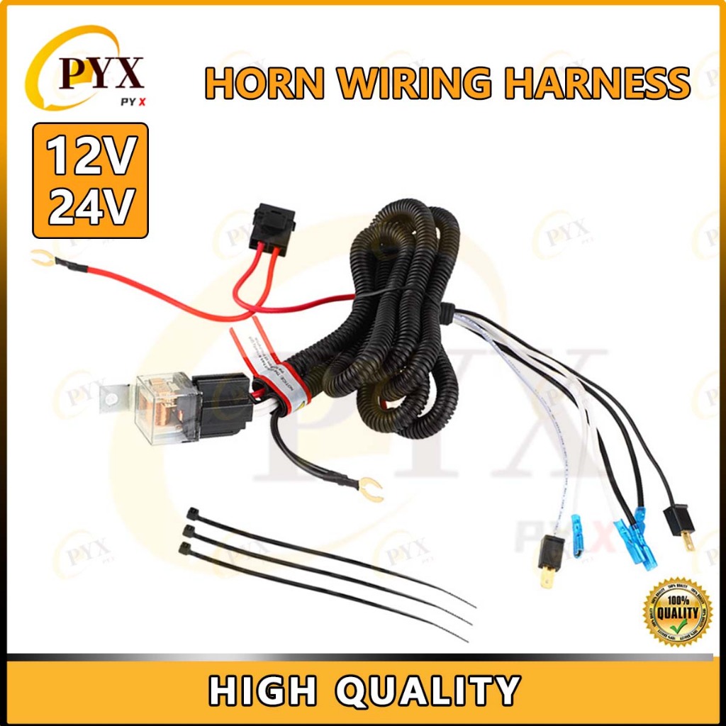 12V 24V Car Motorcycle Truck Universal Horn Wiring Harness Kit With 80A