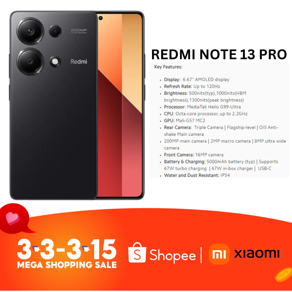 Redmi Note 13 Pro 4g 8gb256gb 12gb512gb Android Smartphone Shopee Philippines 1310