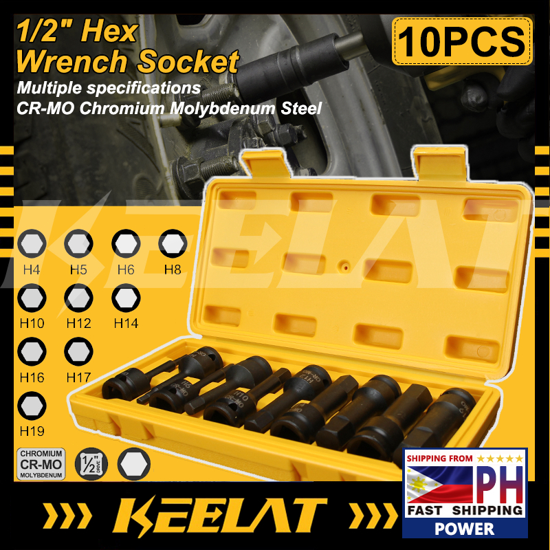 KEELAT 10Pcs 1/2" CRMO Hex Drive Impact Wrench Bit Screwdriver Head